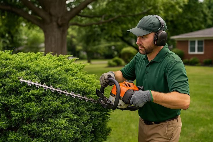 Lawn care team working on a garden